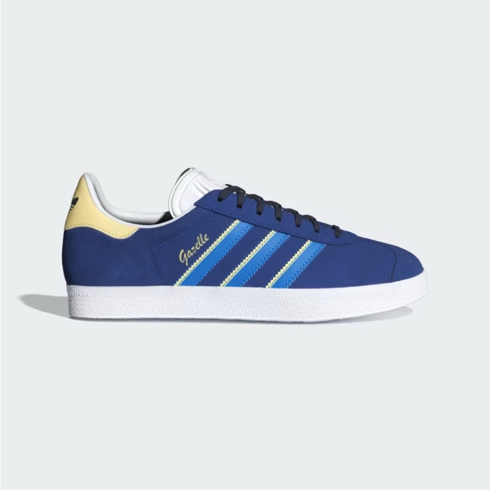 NEW adidas Gazelle Sneakers Royal Blue w/ Azure Blue and Yellow Stripes 8.5